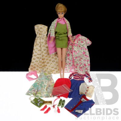 Vintage 1963 Blond Bubble Cut Straight Leg Midge Doll, Japan, with Collection Clothes