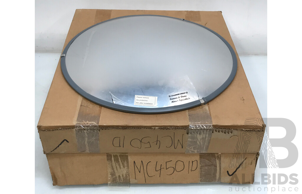 Barrier 450mm Indoor Convex Safety Mirrors Complete with Mounting Brackets - Lot of Two - New
