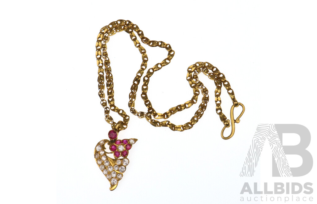 Vintage 22ct Fancy Link Gold Necklace with Old Cut Gemstones, 50cm, 20.29 Grams
