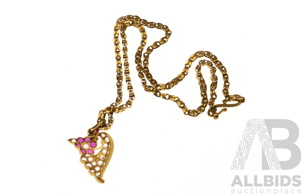 Vintage 22ct Fancy Link Gold Necklace with Old Cut Gemstones, 50cm, 20.29 Grams