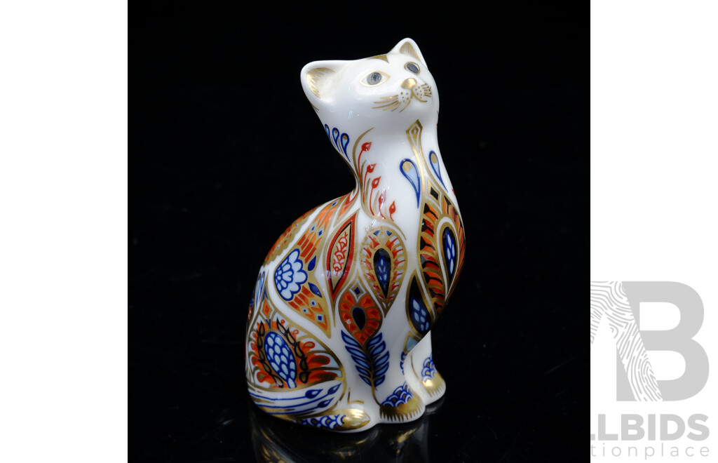 Royal Crown Derby Porcelain Cat Paperweight