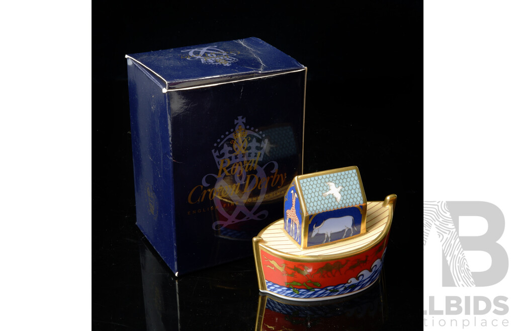 Royal Crown Derby Porcelain Noahs Ark Paperweight in the Miniatures Series in Original Box