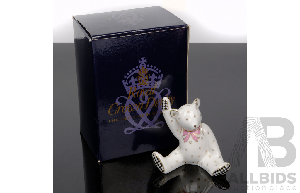 Royal Crown Derby Porcelain Limited Edition 178 of 250 Exclusive to David Jones, David Jones Pink of Ribbon Bear Paperweight with Certificate in Original Box
