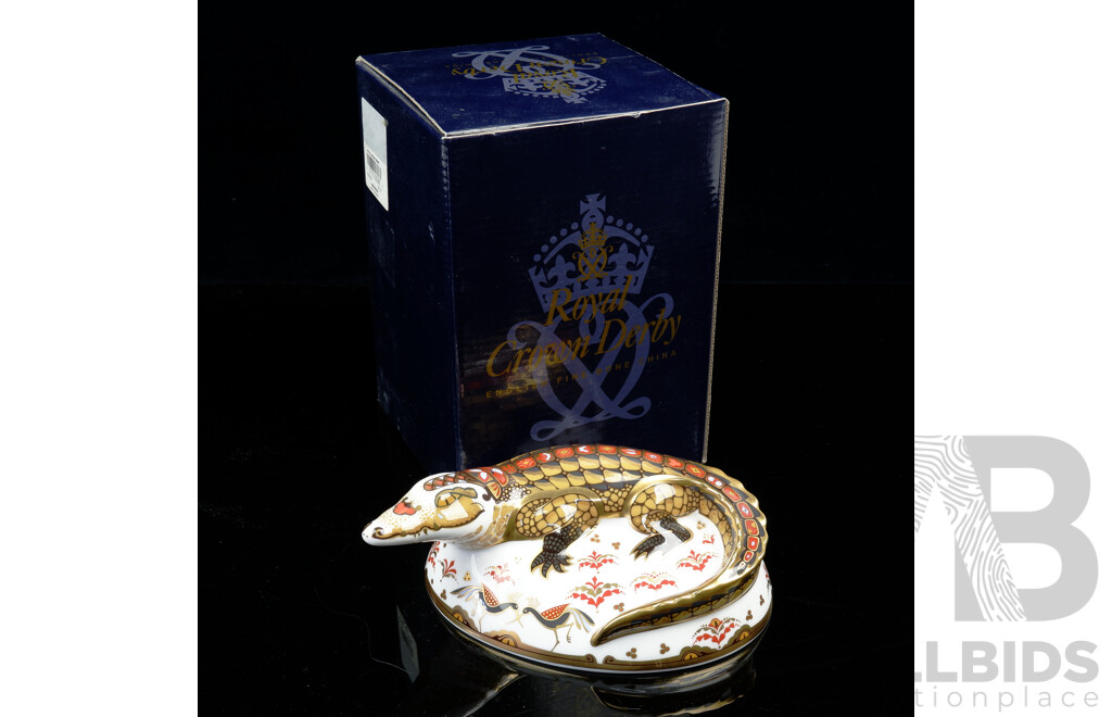 Royal Crown Derby Porcelain Crocodile Paperweight in Original Box