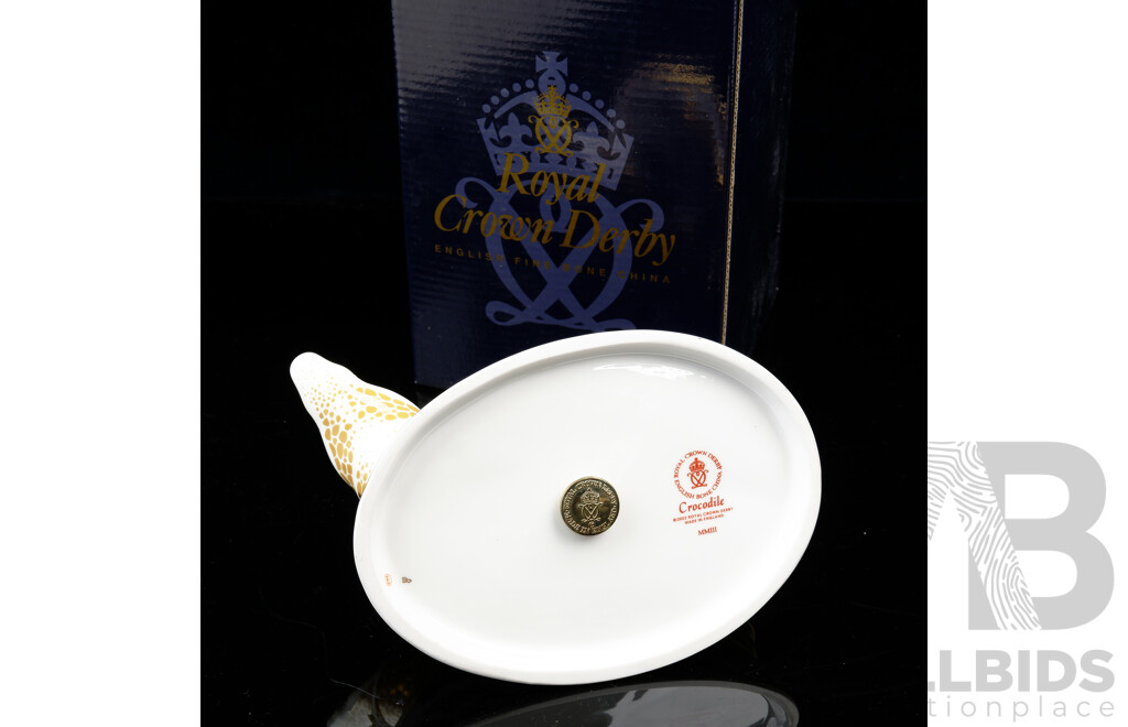 Royal Crown Derby Porcelain Crocodile Paperweight in Original Box
