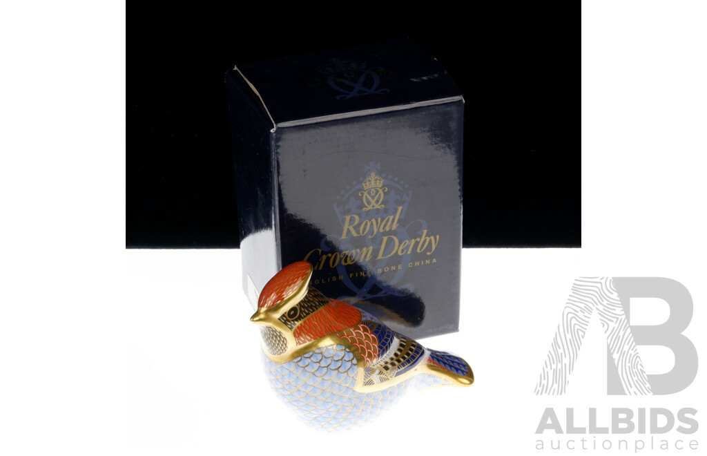 Royal Crown Derby Porcelain, Waxwing Paperweight in Original Box