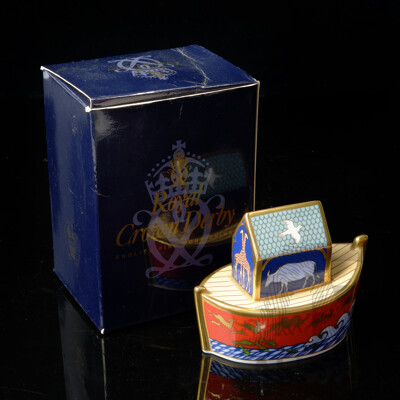 Royal Crown Derby Porcelain Noahs Ark Paperweight in the Miniatures Series in Original Box