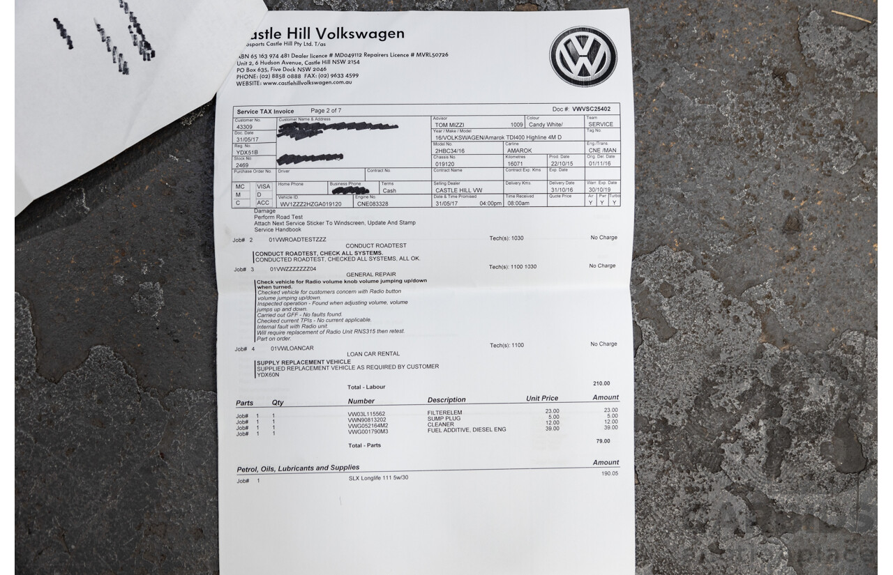 1/2016 Volkswagen Amarok TDI400 Highline (4x4) 2H MY16 Dual Cab Utility White Turbo Diesel 2.0L