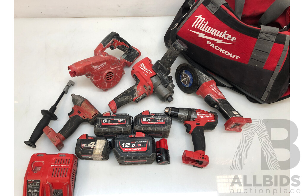 Large Quantity of Milwaukee Power Tools and Bag
