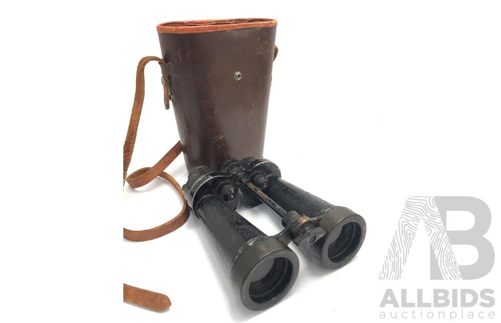 Vintage Metal Brown Binoculars in Brown Leather Case