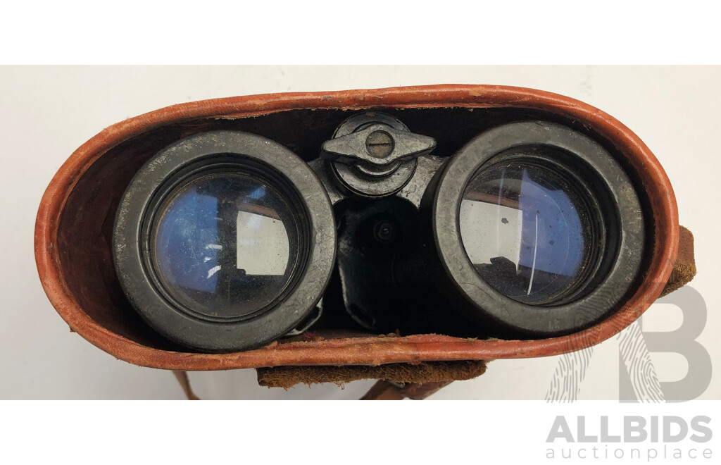 Vintage Metal Brown Binoculars in Brown Leather Case
