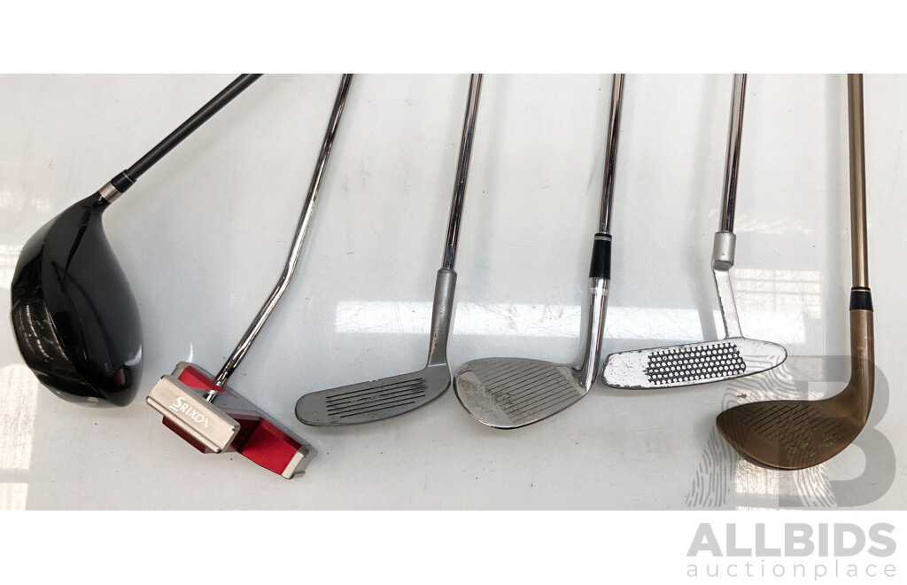 6x Assoted Golf Clubs Including Callaway Srixon and Top Flite