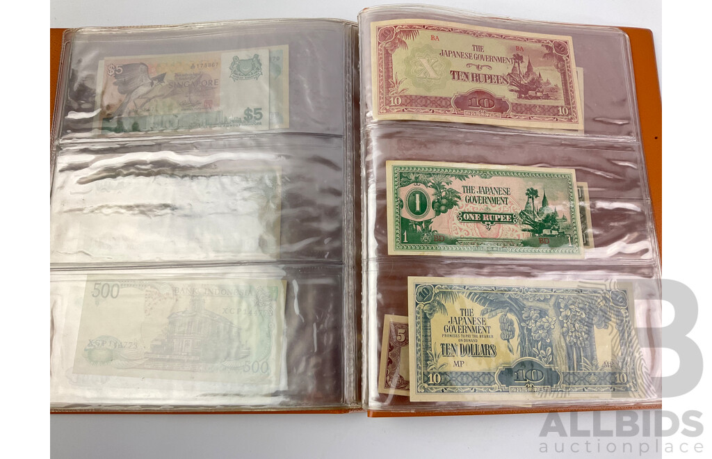 Album of WW2 Japanese Occupation Money Notes, Indonesian Paper Bank Notes and Singapore Polymer Note