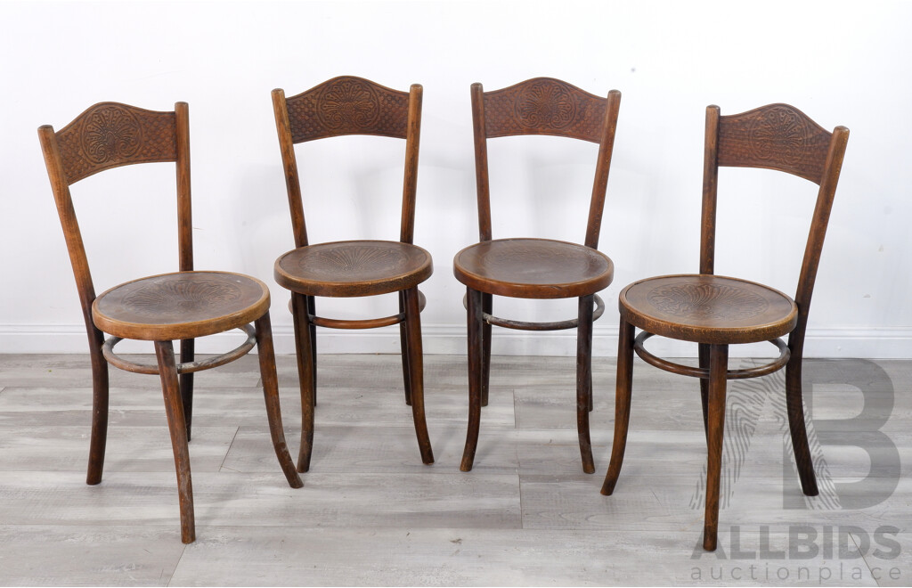 Four Antique Pressed Seat Bent Wood Chairs