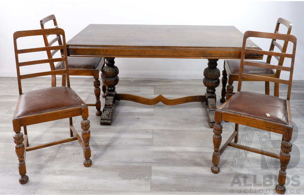Vintage Tudor Revival Dining Table and Chairs