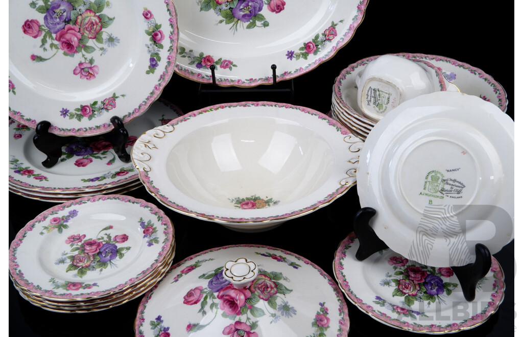 Vintage Clarice Cliff Designed Royal Staffordshire Porcelain 24 Piece Dinner Service in Nancy Pattern