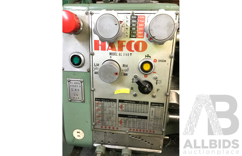 Hafco AL-250T Lathe with Custom Cabinet and Accessories