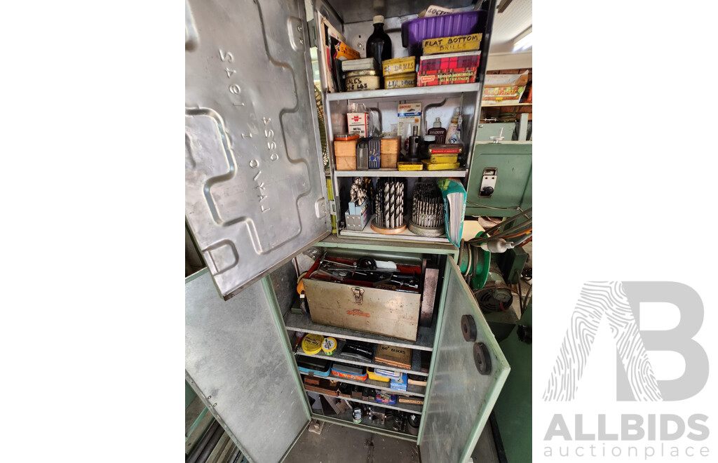 Two Metal Cabinets Containing Various Tooling, Precision Instruments/Gauges, Drill Bits and More