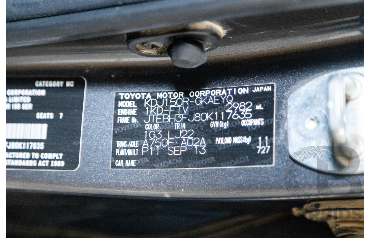 10/2013 Toyota Landcruiser Prado Kakadu (4x4) KDJ150R MY14 4D Wagon Grey Turbo Diesel 3.0L - 7 seater