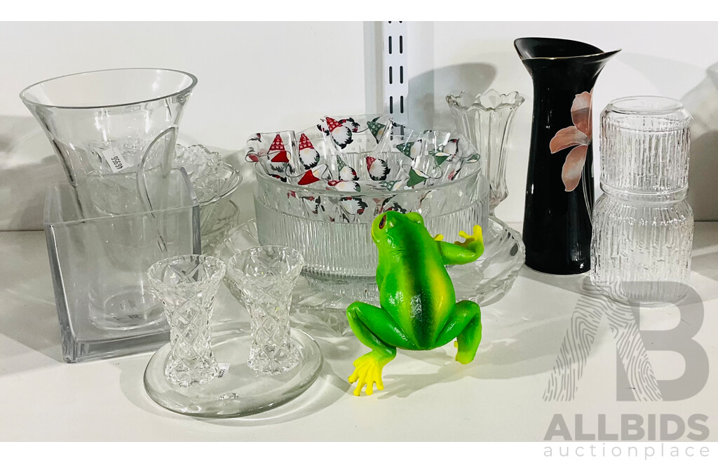 Collection of Mainly Glass or Crystal Homewares Including Six Vases, Several Bowls and More