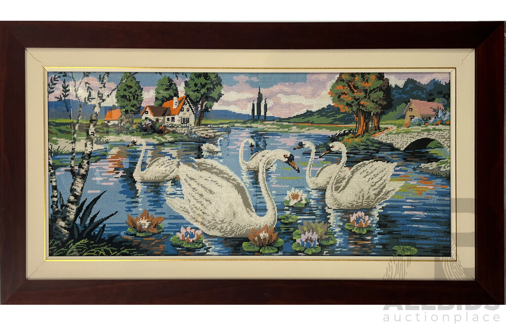 Framed Tapestry of Swans