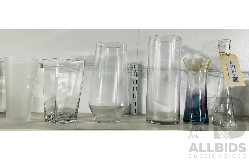 Quantity of Six Glass Vases of Varying Sizes and Designs