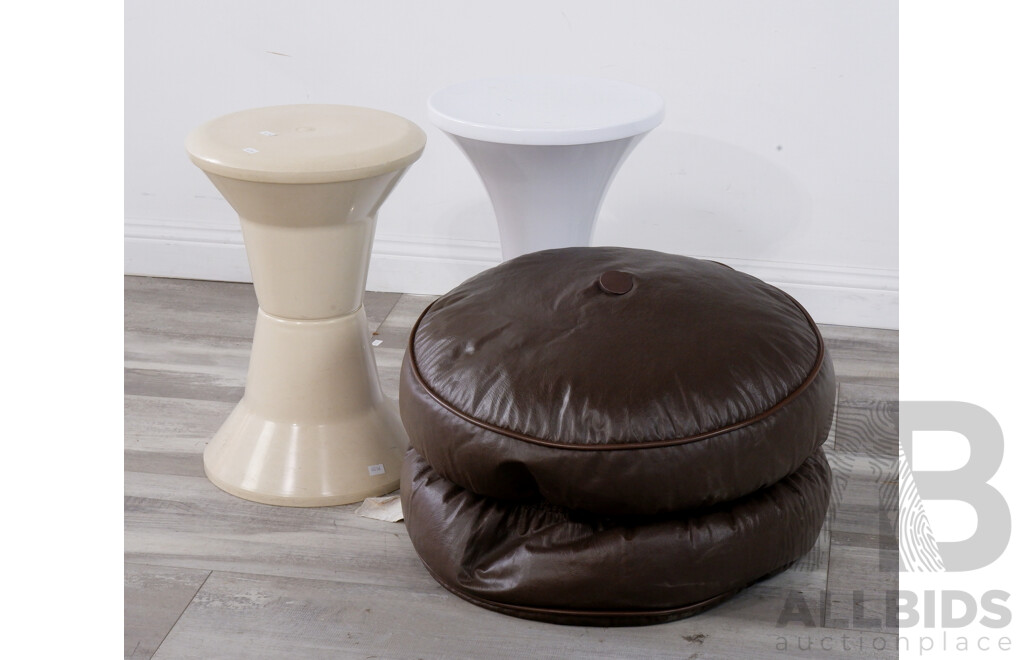 Two Retro Plastic Stools and One of Brown Vinyl