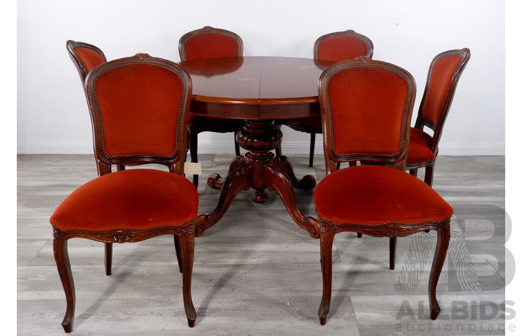 Antique Style Pedestal Extension Dining Table with Six Chairs