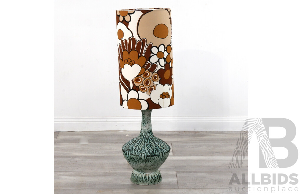 Retro Style Hand Made Ceramic Lamp Base with Textured Finish and Funky Cloth Shade, Contemporary