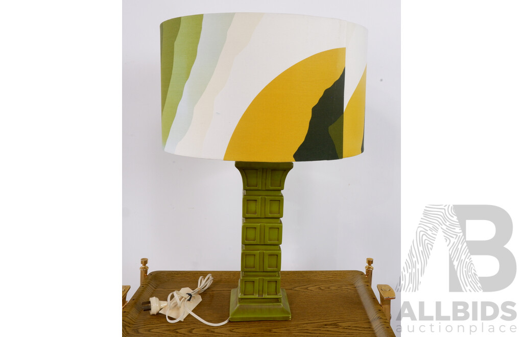 Vintage Green Ceramic Lamp with Retro Style Shade