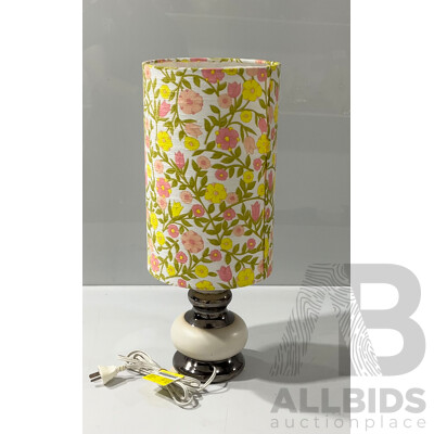 Retro Table Lamp with Tall Pink Floral Shade