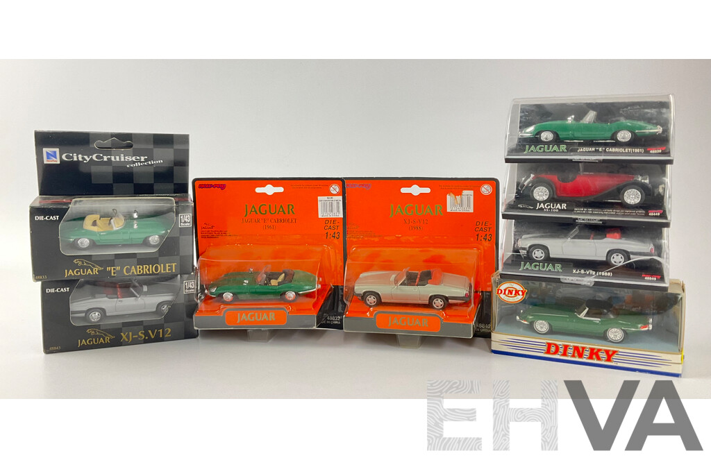 Collection of Diecast Newray and Dinky 1:43 Scale Jaguars Including E Type, XJS V12, SS 100
