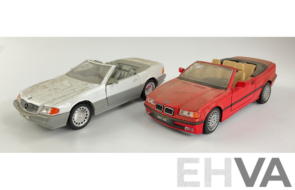 Diecast 1989 Mercedes Benz 500 SL and BMW 328I with Functional Steering