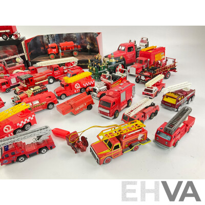 Collection of Diecast and Plastic Fire Fighting Vehicles Including Matchbox Models of Yesteryear and Trux Tribute to Australian Fire Fighters