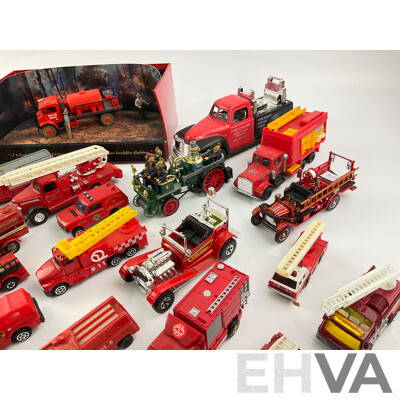 Collection of Diecast and Plastic Fire Fighting Vehicles Including Matchbox Models of Yesteryear and Trux Tribute to Australian Fire Fighters