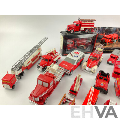 Collection of Diecast and Plastic Fire Fighting Vehicles Including Matchbox Models of Yesteryear and Trux Tribute to Australian Fire Fighters