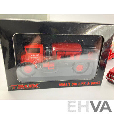 Collection of Diecast and Plastic Fire Fighting Vehicles Including Matchbox Models of Yesteryear and Trux Tribute to Australian Fire Fighters