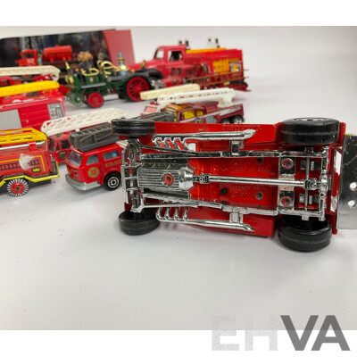Collection of Diecast and Plastic Fire Fighting Vehicles Including Matchbox Models of Yesteryear and Trux Tribute to Australian Fire Fighters