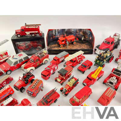 Collection of Diecast and Plastic Fire Fighting Vehicles Including Matchbox Models of Yesteryear and Trux Tribute to Australian Fire Fighters