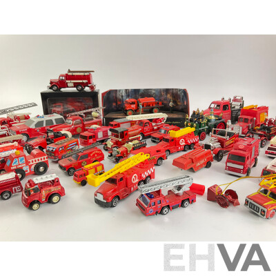 Collection of Diecast and Plastic Fire Fighting Vehicles Including Matchbox Models of Yesteryear and Trux Tribute to Australian Fire Fighters