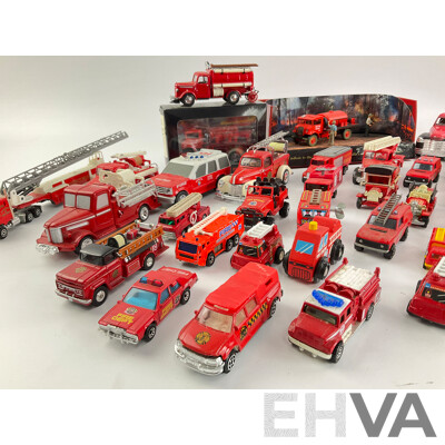 Collection of Diecast and Plastic Fire Fighting Vehicles Including Matchbox Models of Yesteryear and Trux Tribute to Australian Fire Fighters