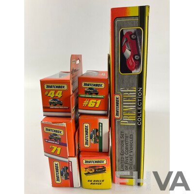 Matchbox Premiere Collection Celebrating the 1997 Corvette with Six Boxed Matchbox Including Jaguar XK-8, XJ6, Land Rovers and Rolls Royce