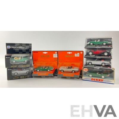 Collection of Diecast Newray and Dinky 1:43 Scale Jaguars Including E Type, XJS V12, SS 100