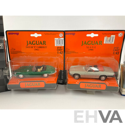 Collection of Diecast Newray and Dinky 1:43 Scale Jaguars Including E Type, XJS V12, SS 100