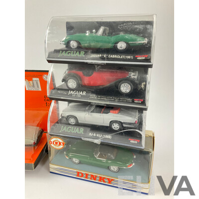 Collection of Diecast Newray and Dinky 1:43 Scale Jaguars Including E Type, XJS V12, SS 100