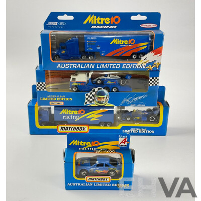 Collection of Matchbox Mitre Ten Limited Edition Race Cars and Transporter Trucks Including Mark Larkham Group ‘A’