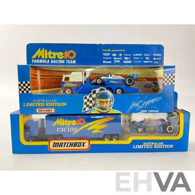 Collection of Matchbox Mitre Ten Limited Edition Race Cars and Transporter Trucks Including Mark Larkham Group ‘A’