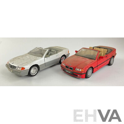 Diecast 1989 Mercedes Benz 500 SL and BMW 328I with Functional Steering