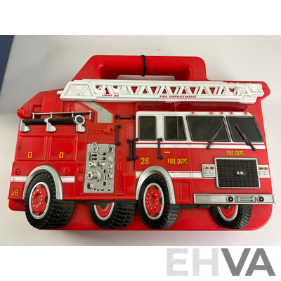 Vintage Matchbox Carry Cases Including Twenty Car Collector's Steering Wheel Case, Early 1980's Carry Case, Seuricar and Fire Truck Case