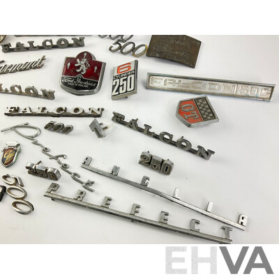 Collection of Ford Badges Including Prefect, Cortina, Fairlane XA, XD and More